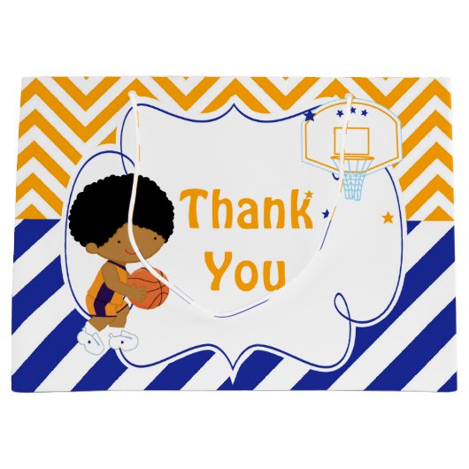 バスケットボールかわいいアフリカ系アメリカ人少年ありがとう ラージペーパーバッグ (正面)