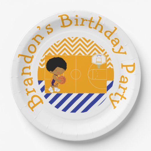 バスケットボールかわいいアフリカ系アメリカ人少年 ペーパープレート (正面)