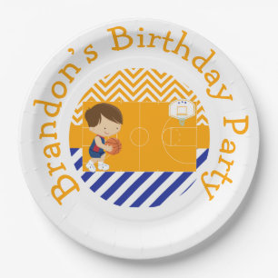 バスケットボールかわいい茶色のヘアボーイ ペーパープレート