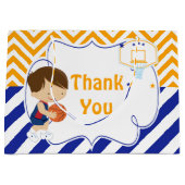 バスケットボールかわいい茶色の髪の子ありがとう ラージペーパーバッグ (正面)