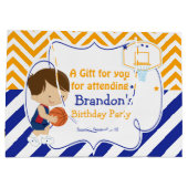 バスケットボールかわいい茶色の髪の子ありがとう ラージペーパーバッグ (裏面)