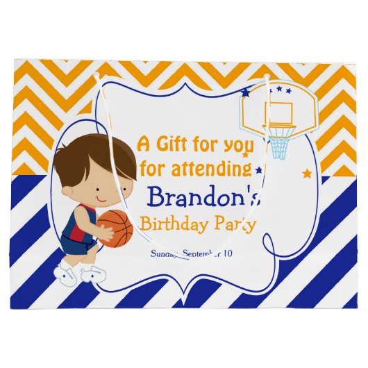 バスケットボールかわいい茶色の髪の子ありがとう ラージペーパーバッグ (裏面)