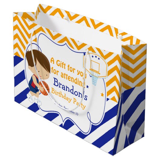 バスケットボールかわいい茶色の髪の子ありがとう ラージペーパーバッグ (裏面アングル)