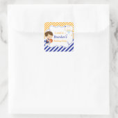 バスケットボールかわいい茶色の髪の男の子'私は行った' スクエアシール (バッグ)