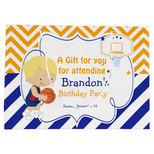 バスケットボールかわいい金髪の男の子ありがとう ラージペーパーバッグ (裏面)