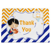 バスケットボールかわいい黒髪の少年ありがとう ラージペーパーバッグ (正面)