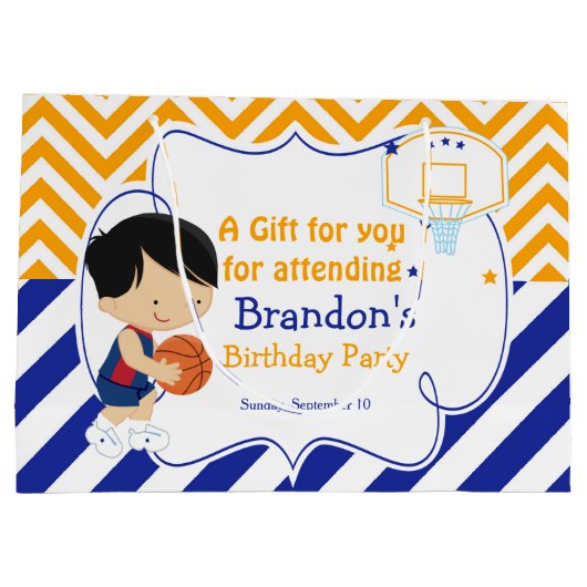 バスケットボールかわいい黒髪の少年ありがとう ラージペーパーバッグ (裏面)