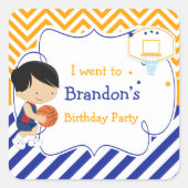 バスケットボールかわいい黒髪の少年'私は行った' スクエアシール (正面)