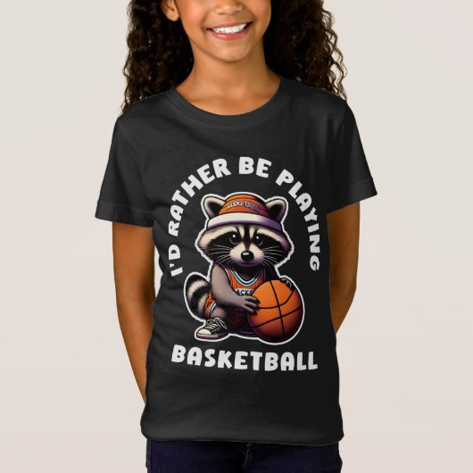 バスケットボールが好きな方のための面白いアライグマのギフト Tシャツ (正面)