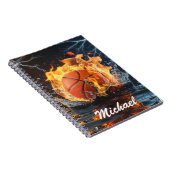 バスケットボールが炎と水に包まれたユニークなノート ノートブック (右側)