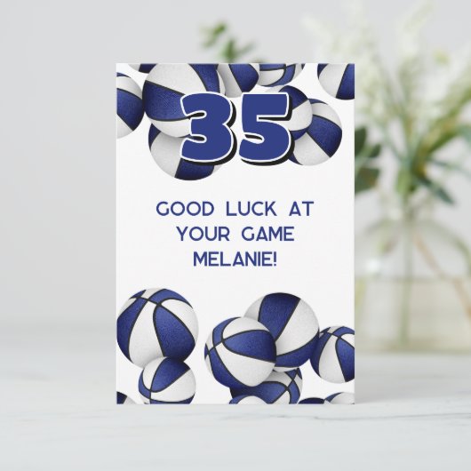 バスケットボールが青と白で幸運を祈る カード (スタンド正面)