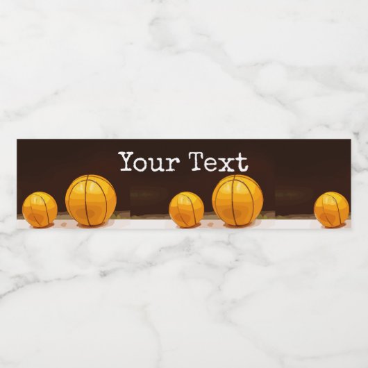 バスケットボールが黒い背景のガラスの上にある ペットボトルラベル (シングルラベル)