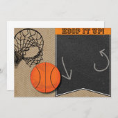 バスケットボールたがの黒板のオレンジの招待状 招待状 (正面/裏面)