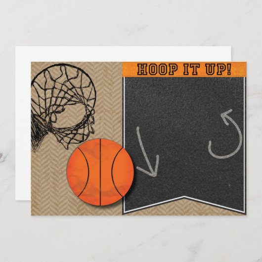 バスケットボールたがの黒板のオレンジの招待状 招待状 (正面/裏面)