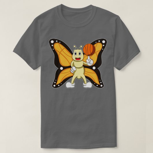 バスケットボールでスポーツをする蝶 Tシャツ (デザイン正面)