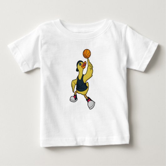 バスケットボールでバスケボール選手としてアヒル ベビーTシャツ (正面)