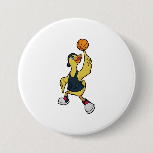 バスケットボールでバスケボール選手としてアヒル 缶バッジ (正面)