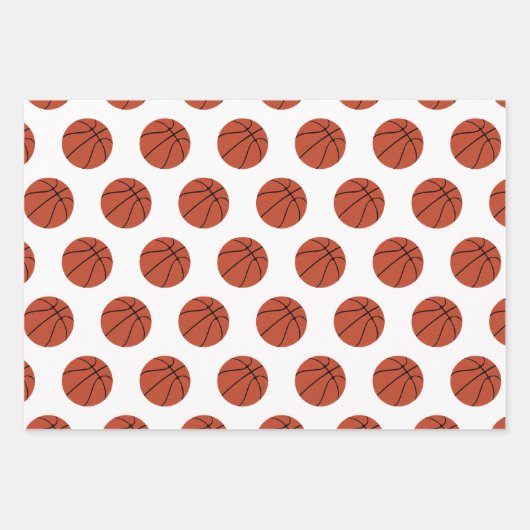 バスケットボールとスノーフレークの黒と白のクリスマス ラッピングペーパーシート (正面2)