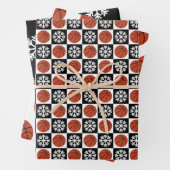 バスケットボールとスノーフレークの黒と白のクリスマス ラッピングペーパーシート (インサイチュ)