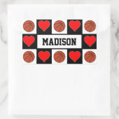 バスケットボールとハートカスタムプレイヤー名おもしろいスポーツ 長方形シール (バッグ)