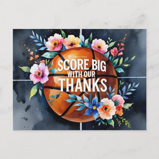 バスケットボールとボール 感謝のスラムダンク ウェディング ポストカード (正面)