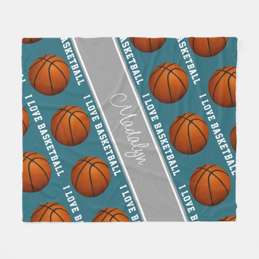バスケットボールと私はバスケットボールの文字パターンが大好き フリースブランケット (正面(横))