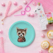 バスケットボールと遊んでいるかわいいベビーのレッサーパンダ ペーパープレート (パーティー)