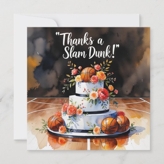 バスケットボールにお菓子と花 サンキューカード (正面)