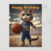 "バスケットボールに猫の気質を添えて" 誕生日 ポストカード (正面)