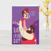 バスケットボールのかわいいイラストレーションを遊んでいる父の息子 カード (黄色い花)