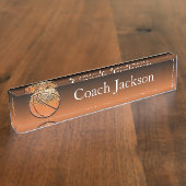 バスケットボールのオレンジ黒はネームプレート机の衰退します デスクネームプレート (側面)