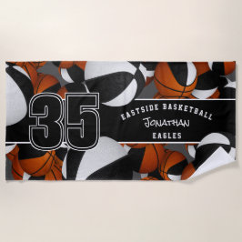 バスケットボールのカスタム多くのチーム名白黒 ビーチタオル