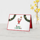 バスケットボールのクリスマスカードを持つサンタ カード (黄色い花)