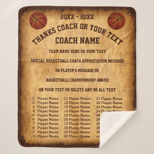 バスケットボールのコーチでの全選手の名前，贈り物アイディア シェルパブランケット (正面)