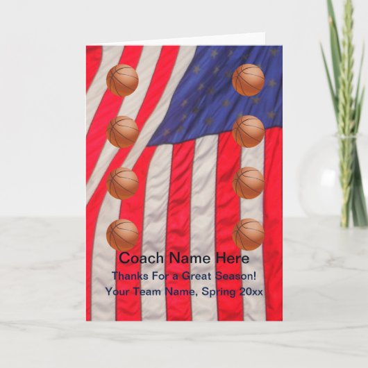 バスケットボールのコーチのための愛国的なカー空白のド内 サンキューカード (正面)