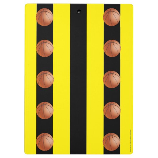 バスケットボールのコーチストライプの黒と黄の クリップボード (裏面)