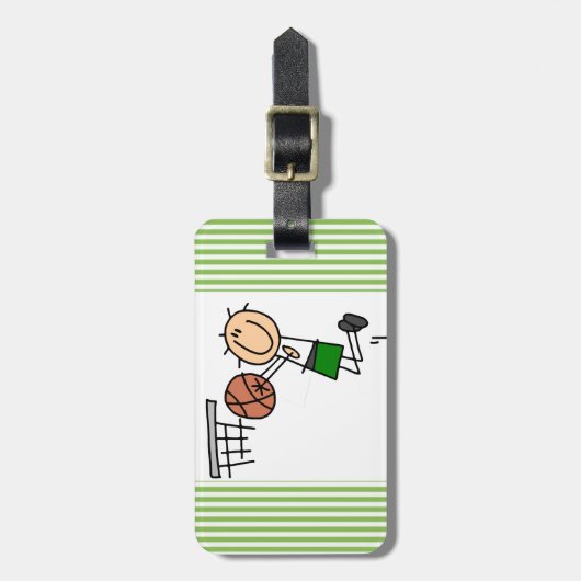 バスケットボールのジャンプショットの緑のTシャツおよびギフト ラゲッジタグ (正面縦)