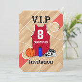 バスケットボールのジャージーがコートの誕生日パーティーで赤 招待状 (スタンド正面)