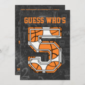 バスケットボールのチャルクボード第5回誕生日パーティー 招待状 (正面/裏面)