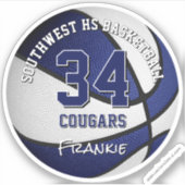 バスケットボールのチームカラーの子供たちは青い白の名前 シール (正面)