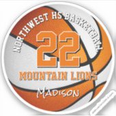 バスケットボールのチームカラー子供の名前オレンジ白 シール (正面)