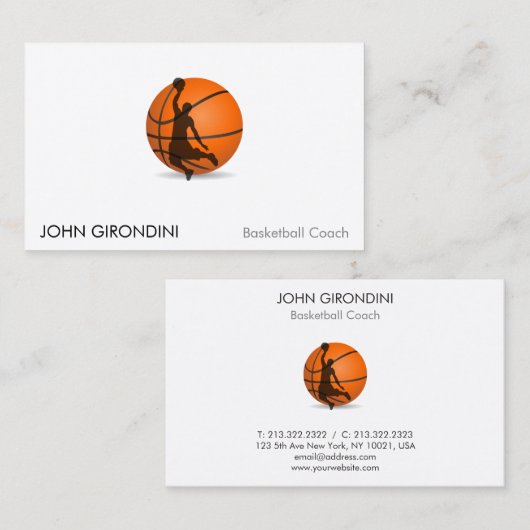 バスケットボールのトレーナーのコーチのモダンで粋な紫外線光沢 名刺 (正面/裏面)