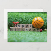 バスケットボールのハッピーバースデー語が緑に表示されている ポストカード (正面/裏面)