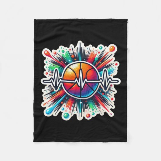 バスケットボールのハートビートシール – スポーツに最適 フリースブランケット (正面)