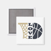 バスケットボールのフープとブルーボールを愛する マグネット (正面/裏面)