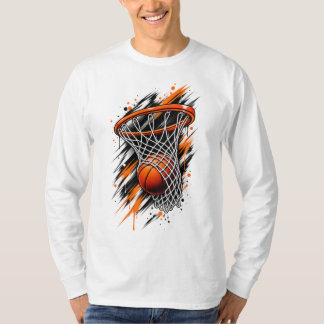 バスケットボールのフープダンクストリートウェア - 濃いオレンジ色のバスケット Tシャツ