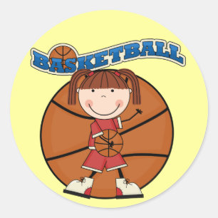バスケットボールのブルネットの女の子のTシャツおよびギフト ラウンドシール