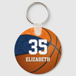 バスケットボールのブルーオレンジの女の子のスクールチームカラー キーホルダー