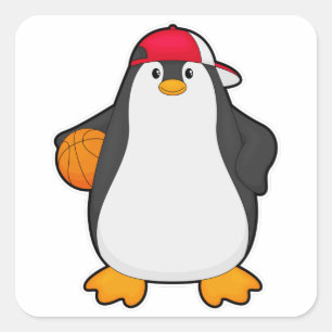 バスケットボールのボールを持つバスケットボール選手としてのペンギン スクエアシール