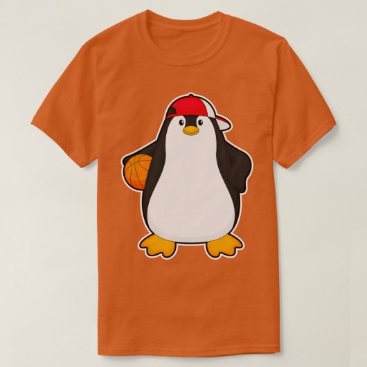 バスケットボールのボールを持つバスケットボール選手としてのペンギン Tシャツ (デザイン正面)